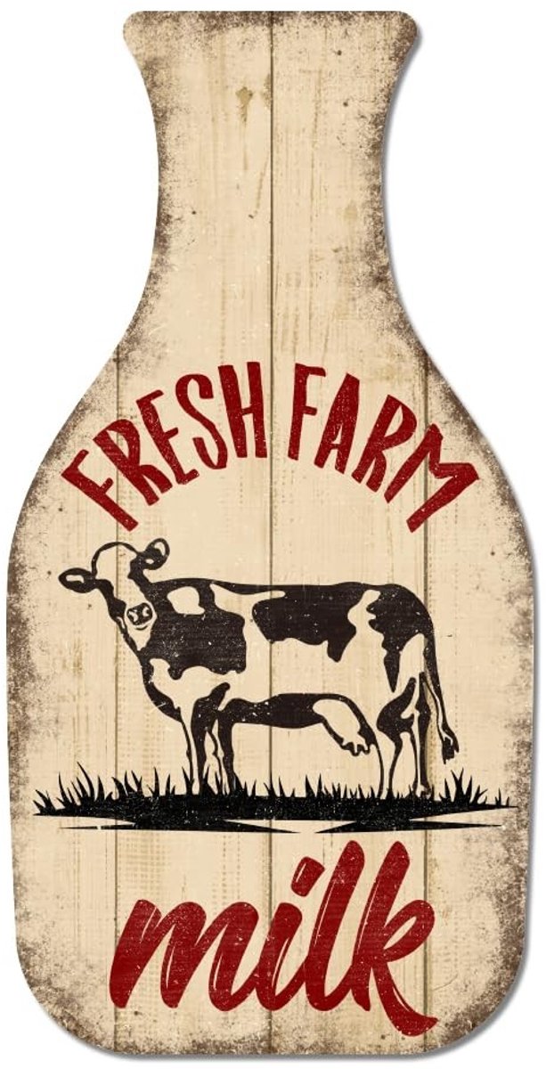 Omgoods - Retro Metaal Schild 'Fresh Farm Milk' - Wanddecoratie voor Keuken en Restaurant