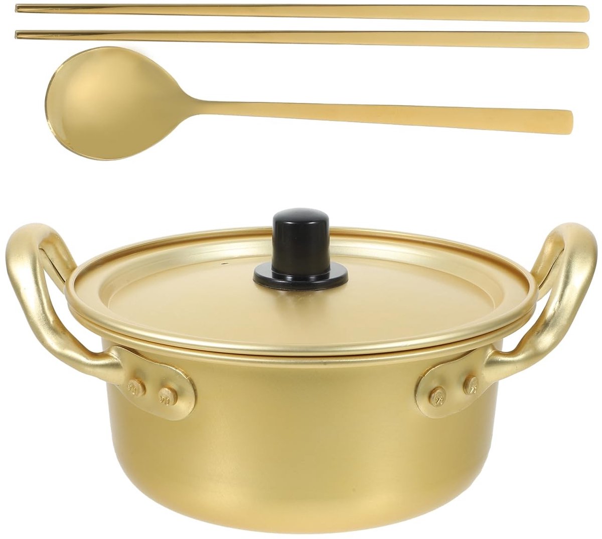 Omgoods - Instant Pastapan met Deksel en Eetstokjes - Aluminium