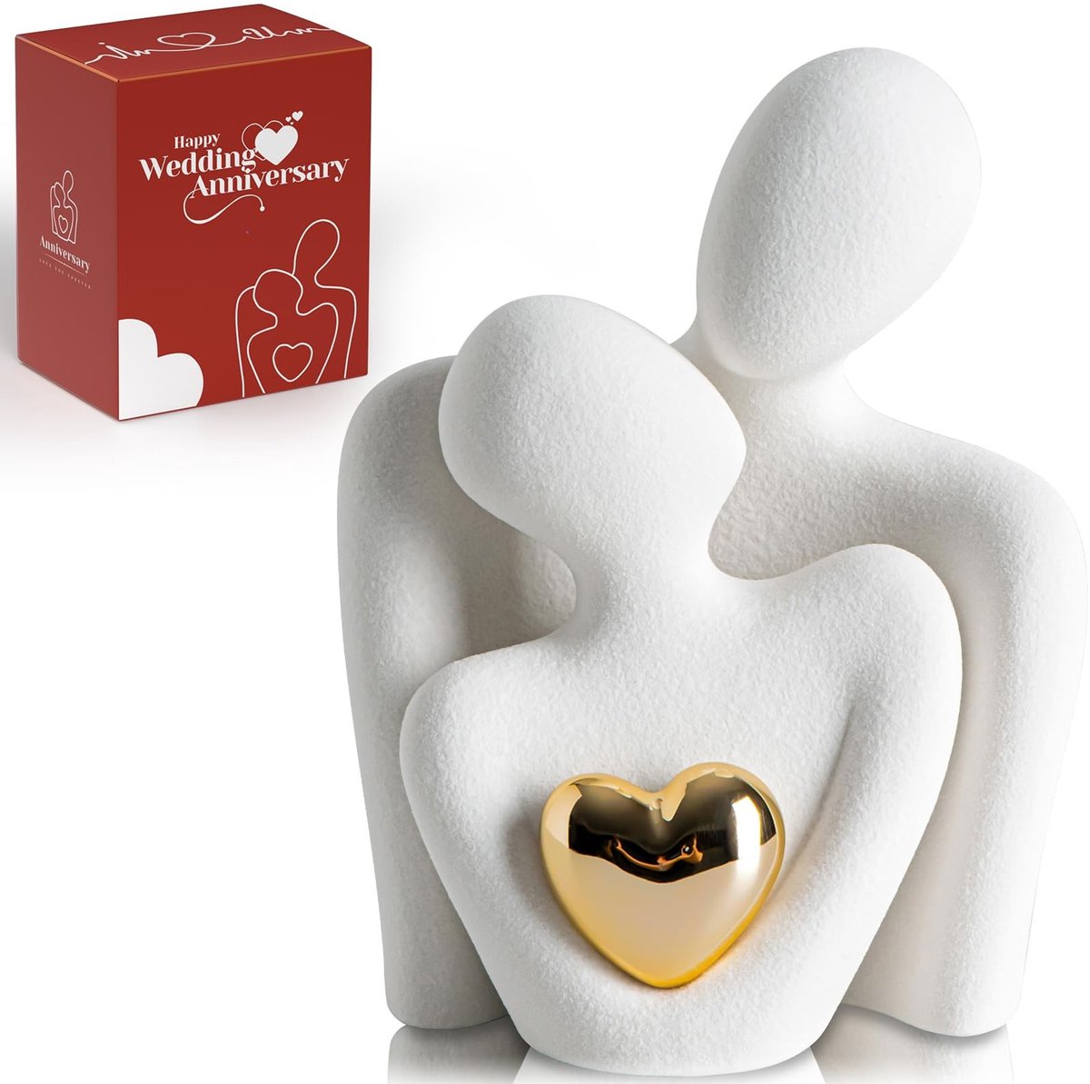 Omgoods - Moderne Mini Keramische Koppelfiguur met Hart - Decoratie voor Woonkamer en Slaapkamer