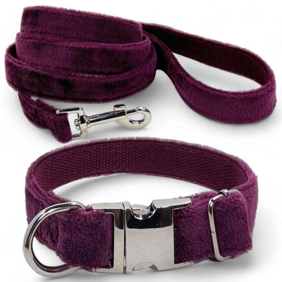 Omgoods - Hondenriem en Hondenhalsband Set - 1.2m Verstelbare Halsband, Robuust en Stijlvol (Paars Velvet Velours)