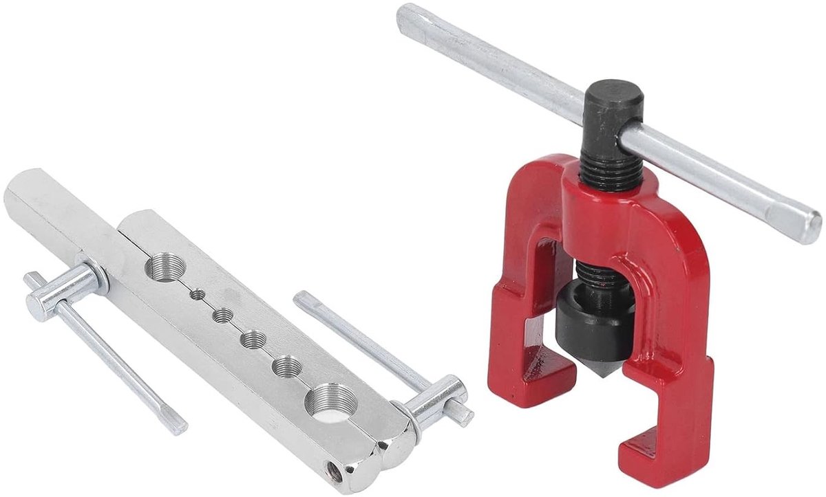 Omgoods- Flesgereedschap met Mal - Geschikt voor 3/16in/1/4in/5/16in/3/8in/1/2in/5/8in Buizen - Enkel/Dubbel Felsen - Geschikt voor Messing/Koper/Aluminium - Soepel Draaien - Ideaal voor Werkplaatsen - Flesgereedschapset