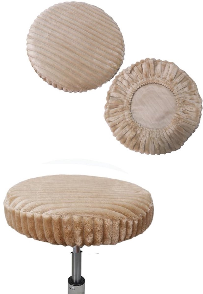 Omgoods - Hocker Cover Round - Pluche Striped Bar Stool Cover - PU Leren Zitting