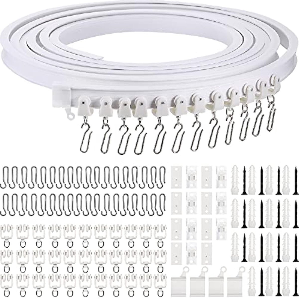 Omgoods - Flexibele Plafond Gordijnrail - Inclusief Alle Accessoires voor Gordijnen, Wit, 5m