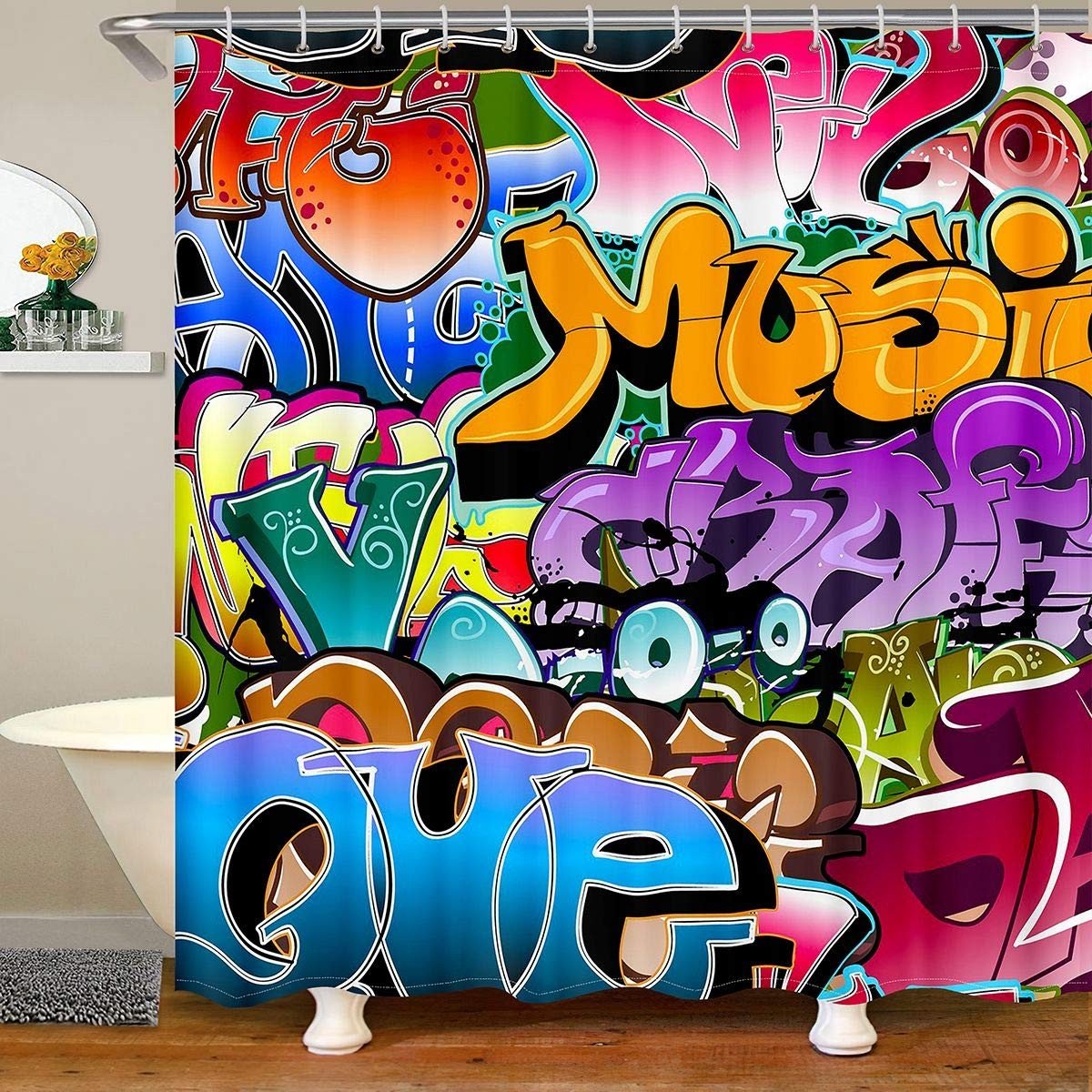 Omgoods - Hippie Graffiti Douchegordijn 72x78 inch