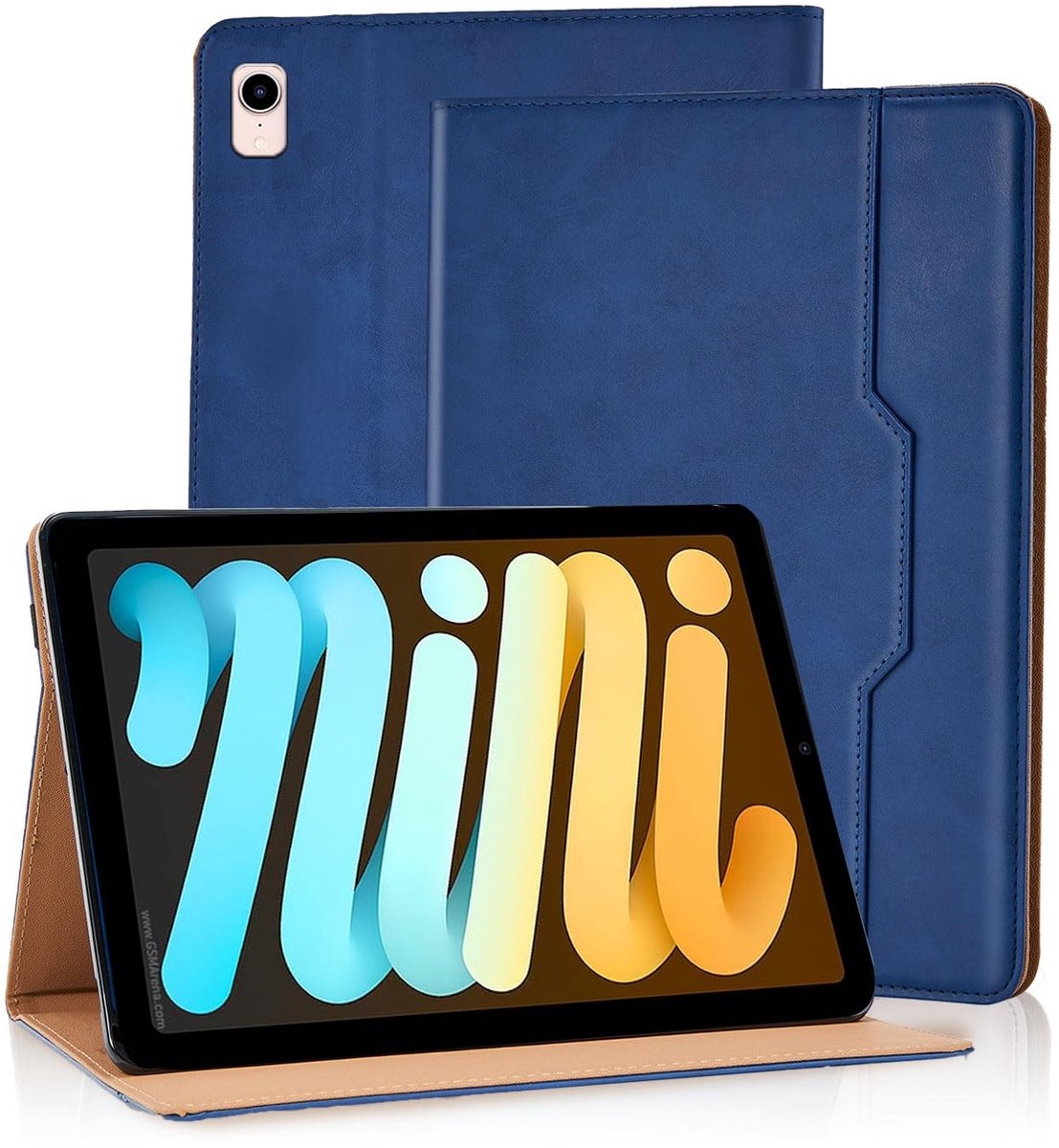 Omgoods - iPad Mini 7 en Mini 6 Case - PU Leren Folio Flip Hoes met Smart Stand