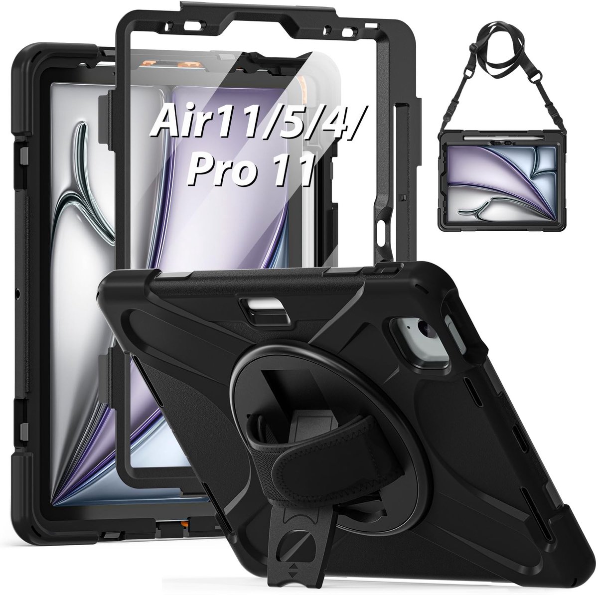 Omgoods - Beschermhoes voor iPad Air 11 inch 2024 - Schokbestendige Rugged Case met 360° Stand
