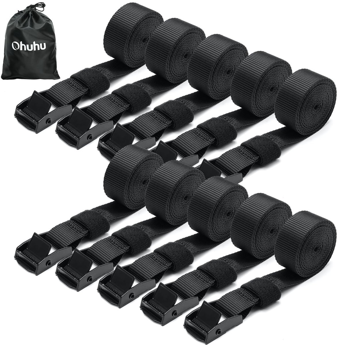 Omgoods - 10 Lashing Straps met Snelsluiting, Tot 250 kg, Inclusief Opbergtas