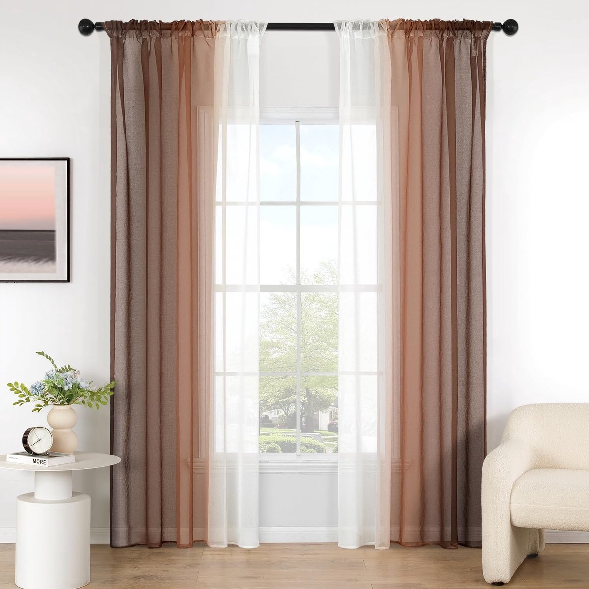 Omgoods - Licht Koffie Kleurige Translucente Gordijnen - Set van 2, 140x280cm