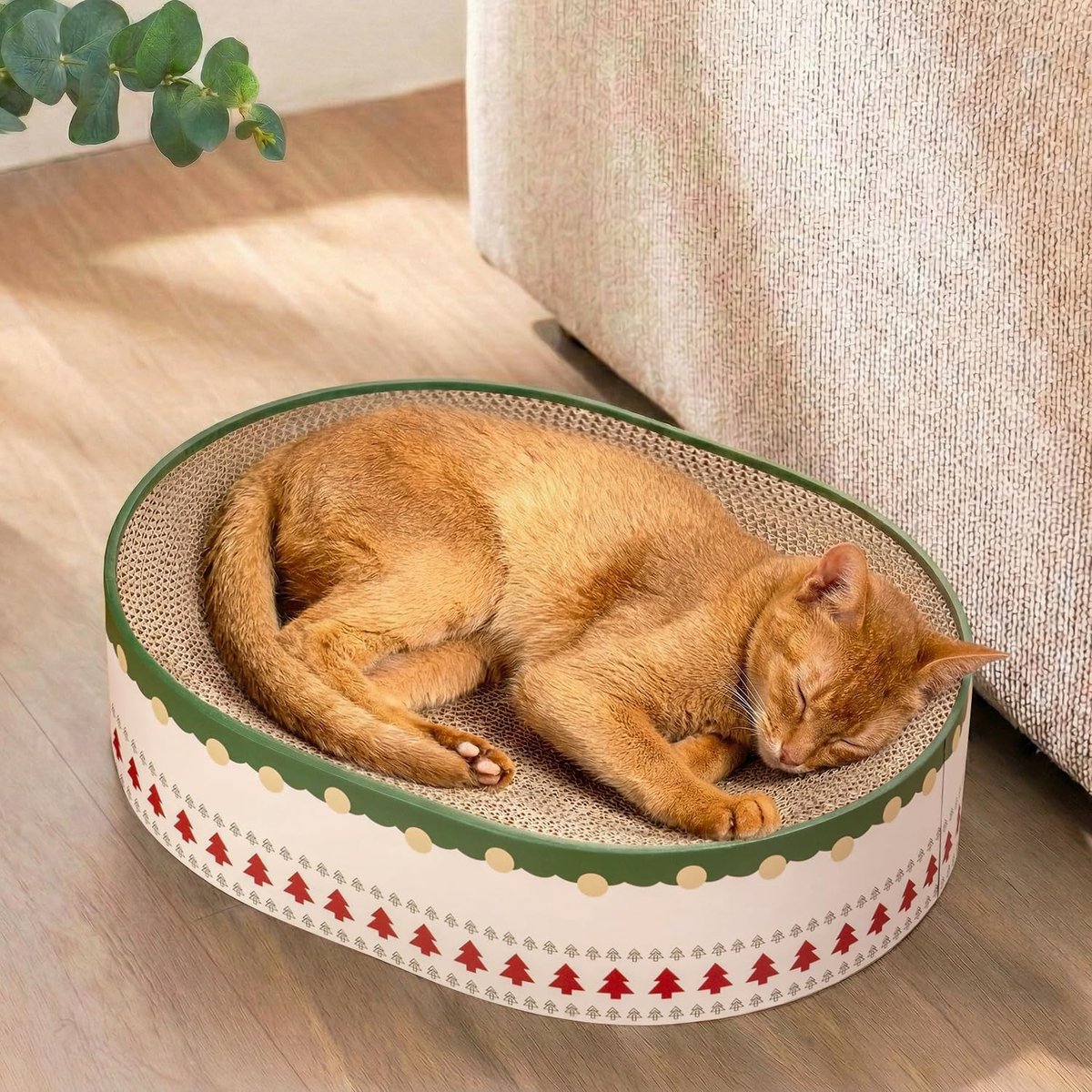 Ovale krabplank voor katten | Krabbed Lounge voor Kitten | Medium | Golfkartonnen pad | Concave vorm | Geen rommel ingesloten basis | Dient als bank meubelbeschermer