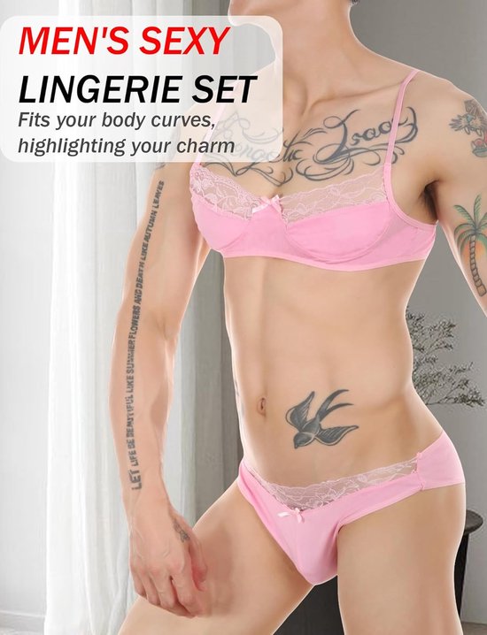 Sissy Sexy Kanten Lingerie Set BH en Slipje Lichtgewicht Set Gekruiste Gay Lingerie BH en Slip Kant Slipje S-XXL — afbeelding 2