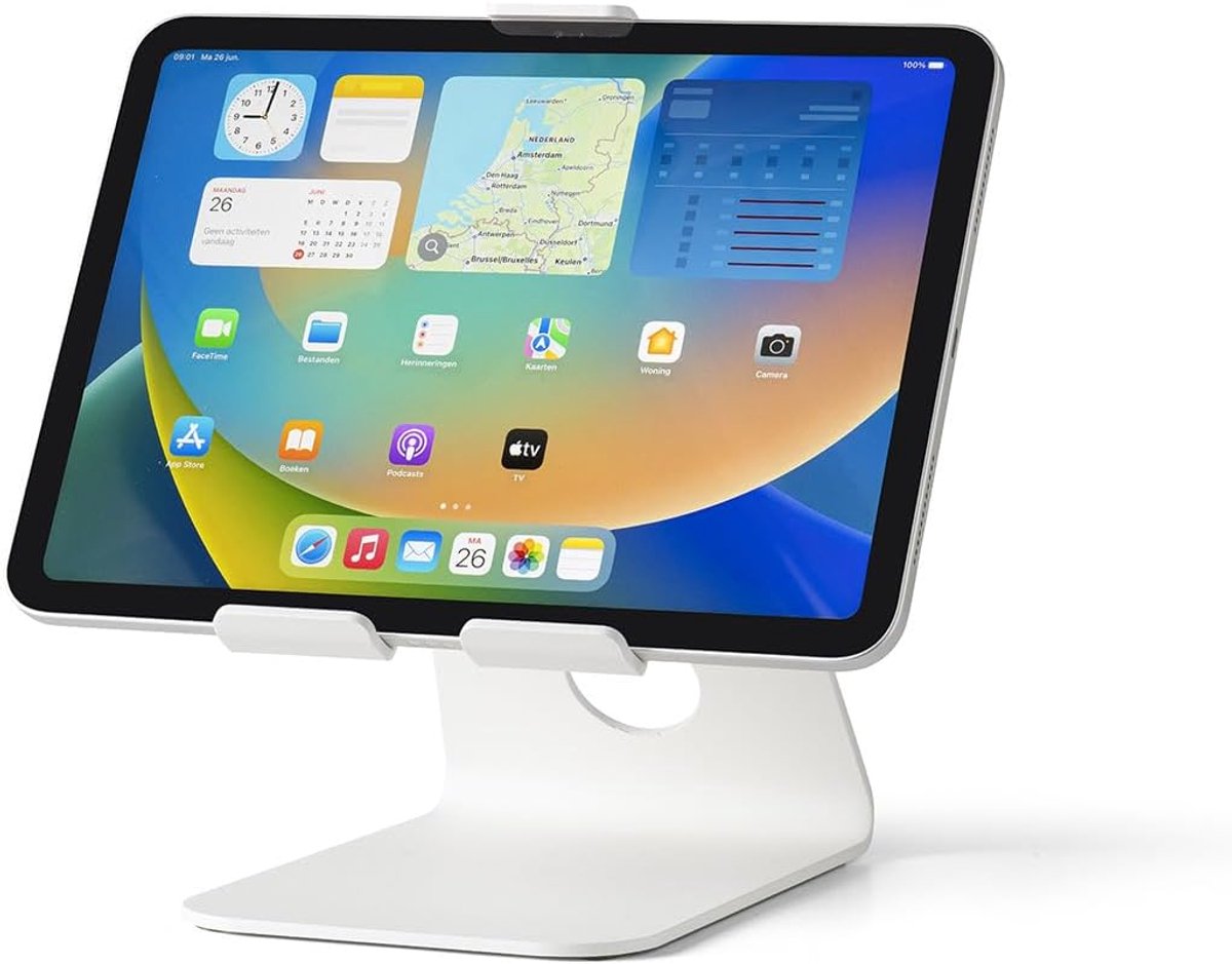 Standaard voor Bureau – Universele Tablet Houder voor iPad & Tablets van 8–13 inch – Stevige Metalen Tablet Stand voor Kantoor, Keuken & Thuiswerken – wit