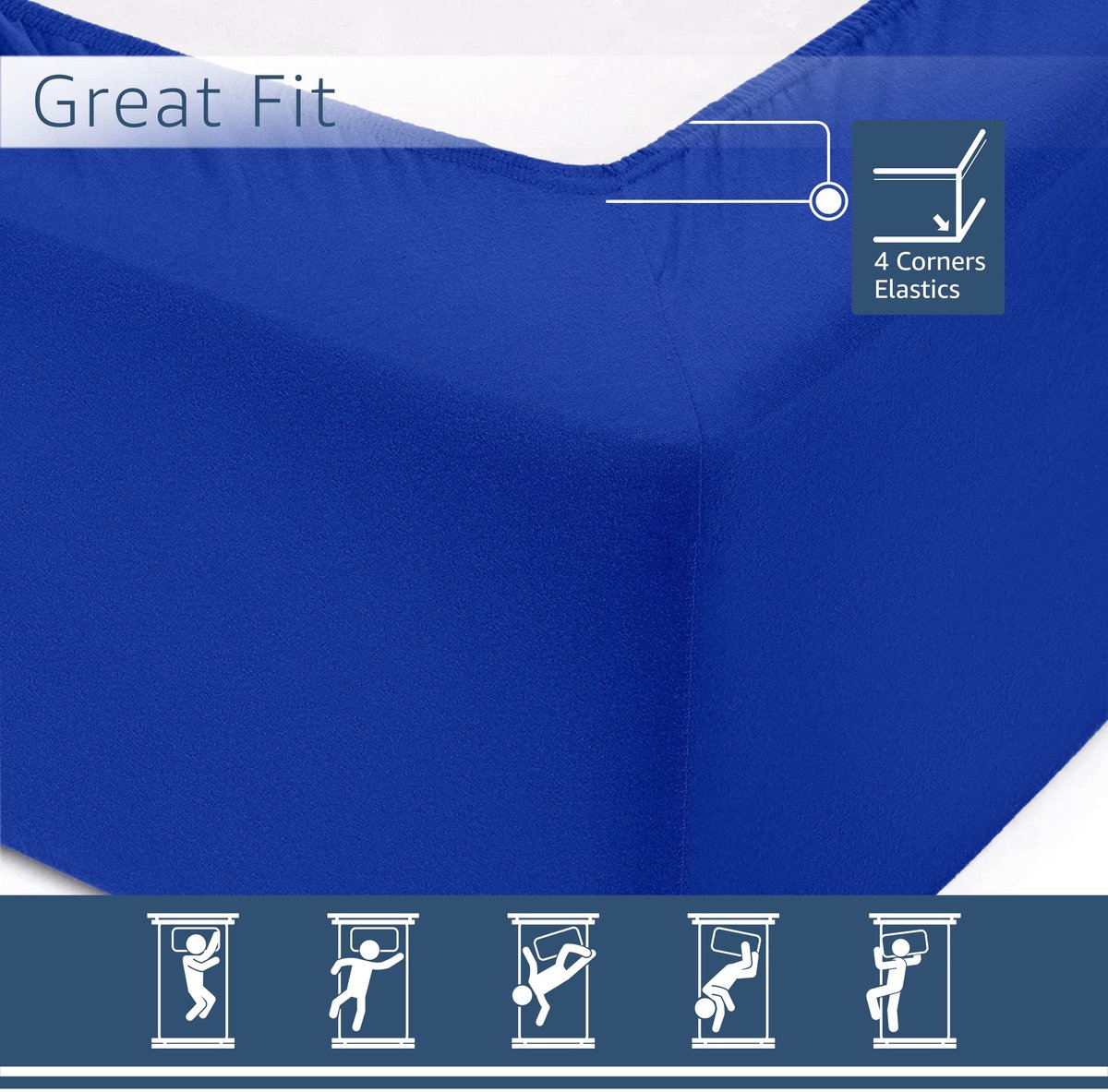 Omgoods - Fitted sheet 100% katoen, 50 cm diep, 180 x 200 cm, Blauw