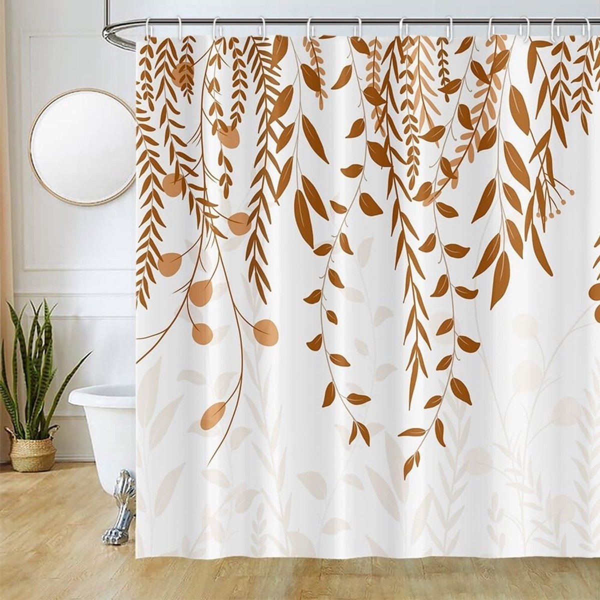 Omgoods - Douchegordijn Khaki met Eucalyptusbladeren 180x220 cm