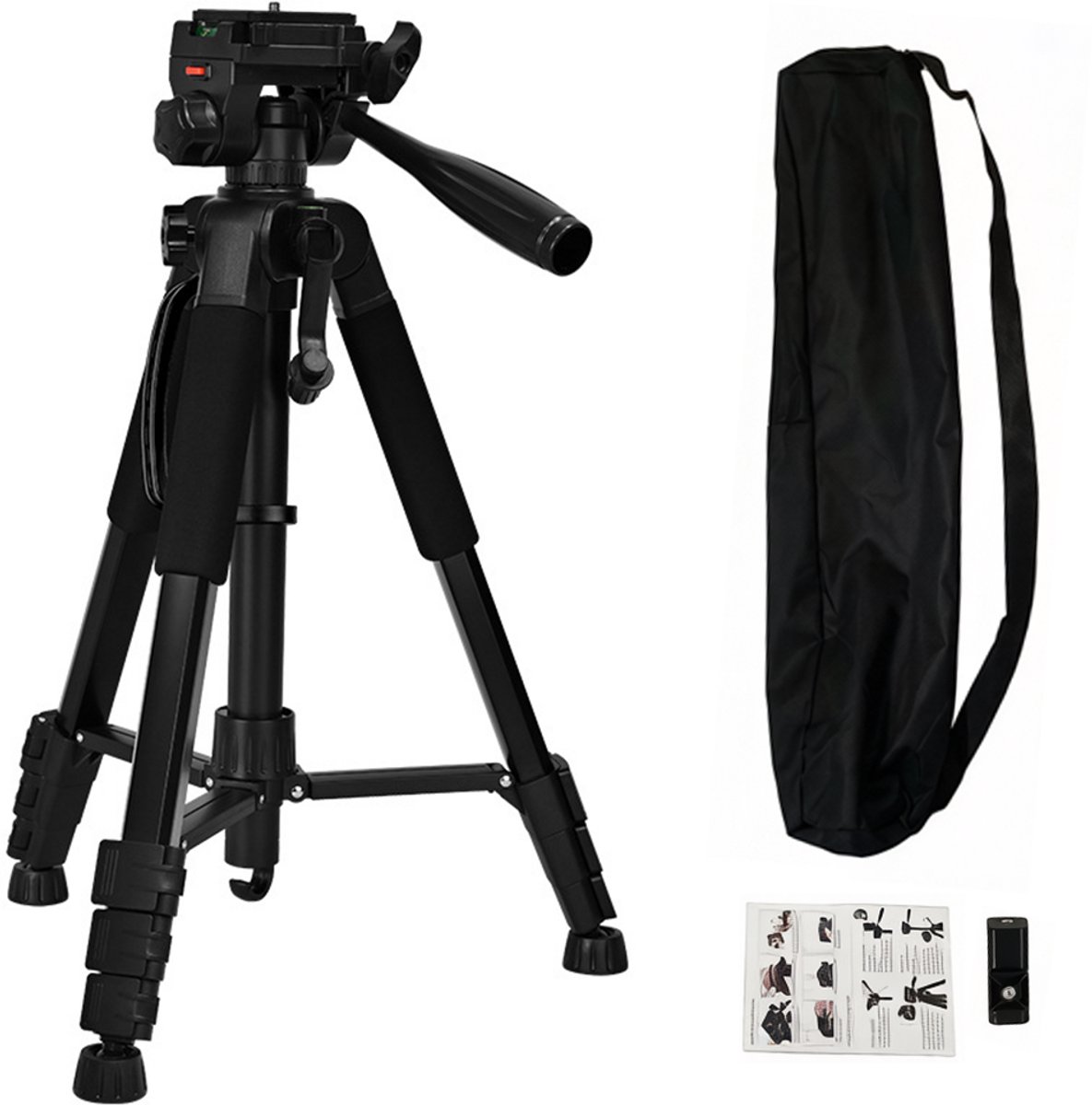 Telefoonstatief - Met 3D-gimbal - 182 cm - Camerabevestiging - Bevestiging voor mobiele livestreaming - Statief voor actiecamera's - Bevestiging voor één camera voor fotografie en video-opnames - Aluminiumlegering - Zwart