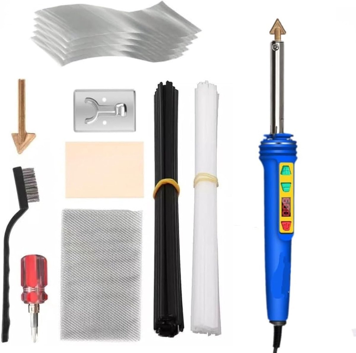 Soldeerbout Voor Kunststof, LCD, 100 W, Temperatuur Instelbaar Van 200 Tot 600 °C, Lasapparaat, Kit Met 40 Soldeerstaafjes Voor Autobumpers, Reparaties (Blauw)
