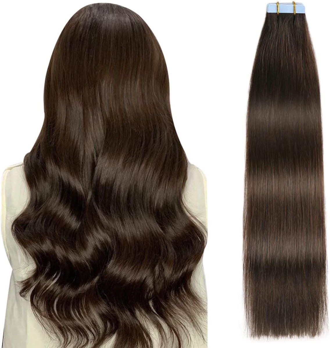 Tape in Hair Extensions Menselijk Haar 20 Stks 40 g Onzichtbare Tape Hair Extensions Rechte Naadloze Huid Inslag Tape Extensions Echt Menselijk Haar 35 cm #2 Donkerste Bruin