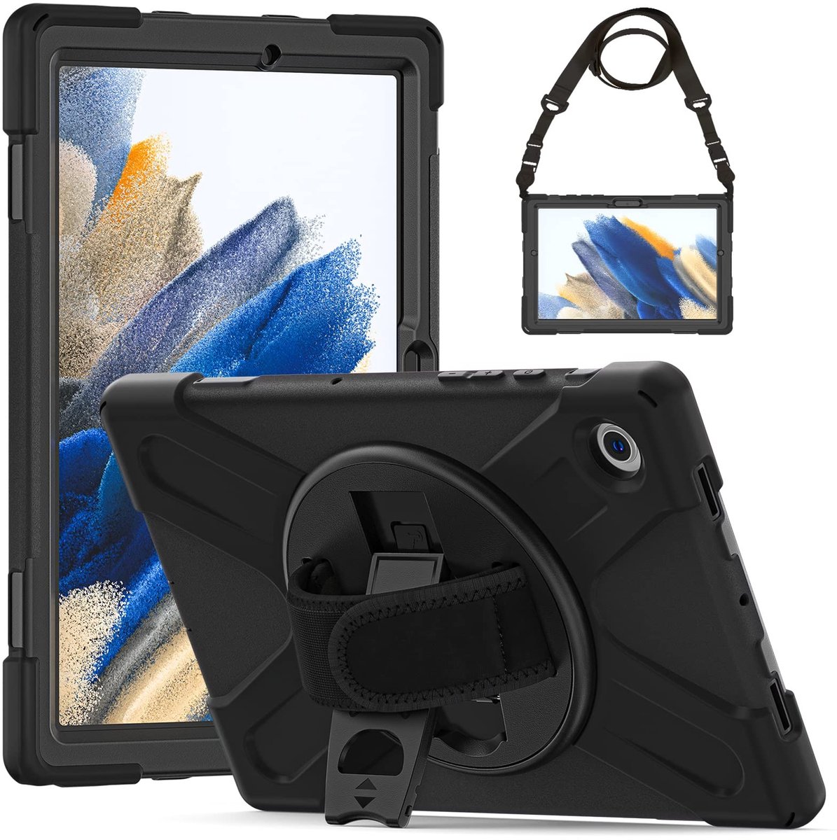 Omgoods - Rugged Protective Case voor Galaxy Tab A8 10.5 Inch 2022 - Swivel Stand en Wristband
