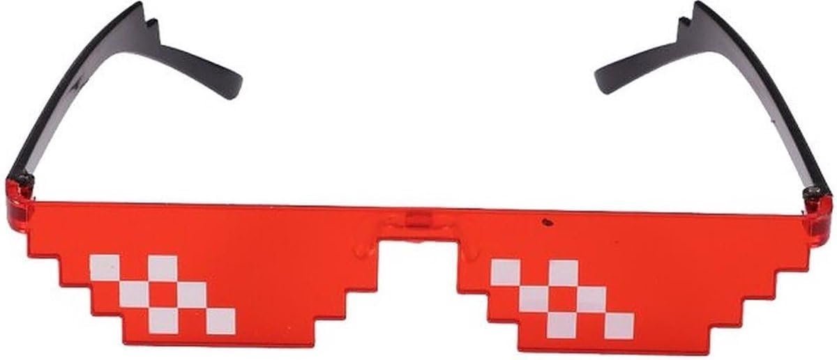 Thug Life Zonnebril Rood – Festival Zonnebril in Pixelstijl – Meme Bril en Verkleedaccessoire – Unisex Feestbril voor Carnaval, Festival en Themafeest