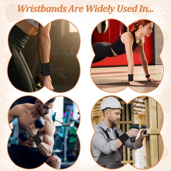 polsbandages, 4 stuks, sport, handbandage, polsbandage, ademende polssteun, sportmanchet, verstelbaar, voor sportschool, tennis, krachttraining, mannen en vrouwen — afbeelding 4