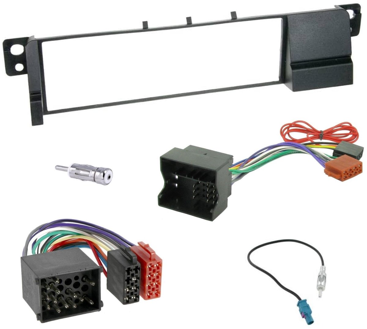 SnelShoppen - Inbouwkit Autoradio 1 DIN met ISO-connector Kabeladapter en Antenneadapter voor BMW 3 Serie E46, Complete Montageset