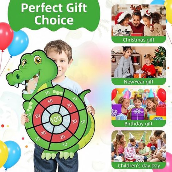 Dinosaurus dartbord kinderspel - Opvouwbaar dartbord met 12 kleverige ballen en 8 zelfklevende darts - Binnen en buiten - Cadeau voor kinderen — afbeelding 2
