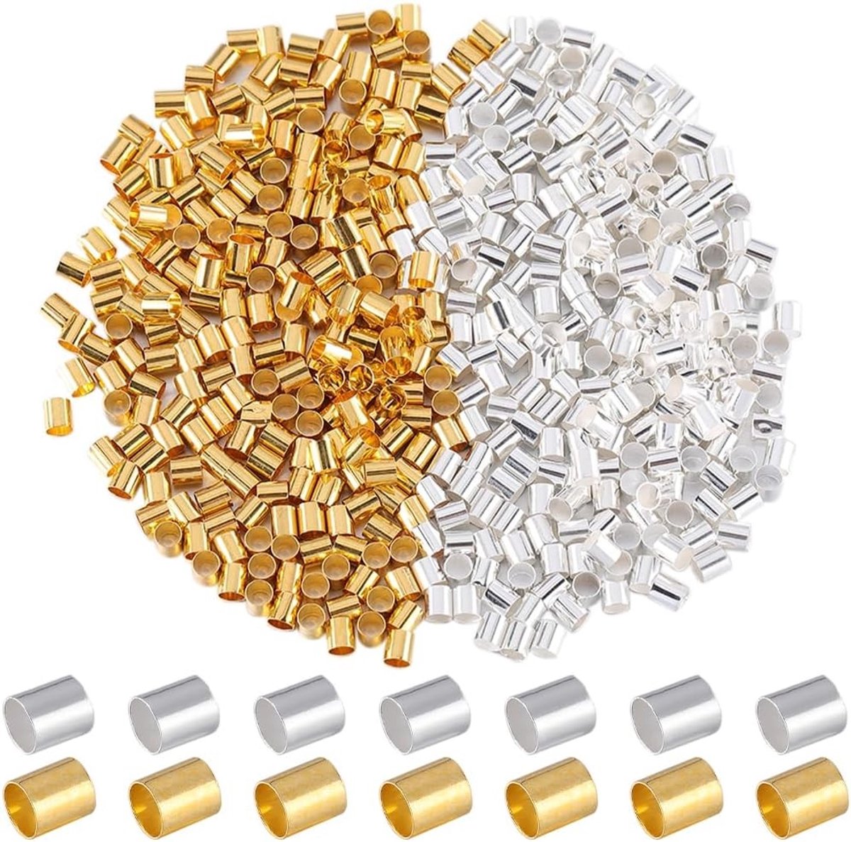 2000x Krimpkraal Set 3mm Metalen Stopper Beads voor Sieraden Maken Goud Zilver