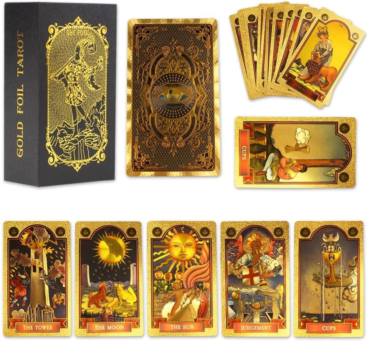 Tarotkaarten Deck - PVC Goudkleurig - Waterdicht Kreukvrij - 80 Kaarten Met Gids - Voor Beginners