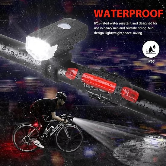 Oplaadbaar LED Fietslampen Set - Voor- & Achterlicht - Waterdicht - voor Veiligheid & Nachtfietsen — afbeelding 3