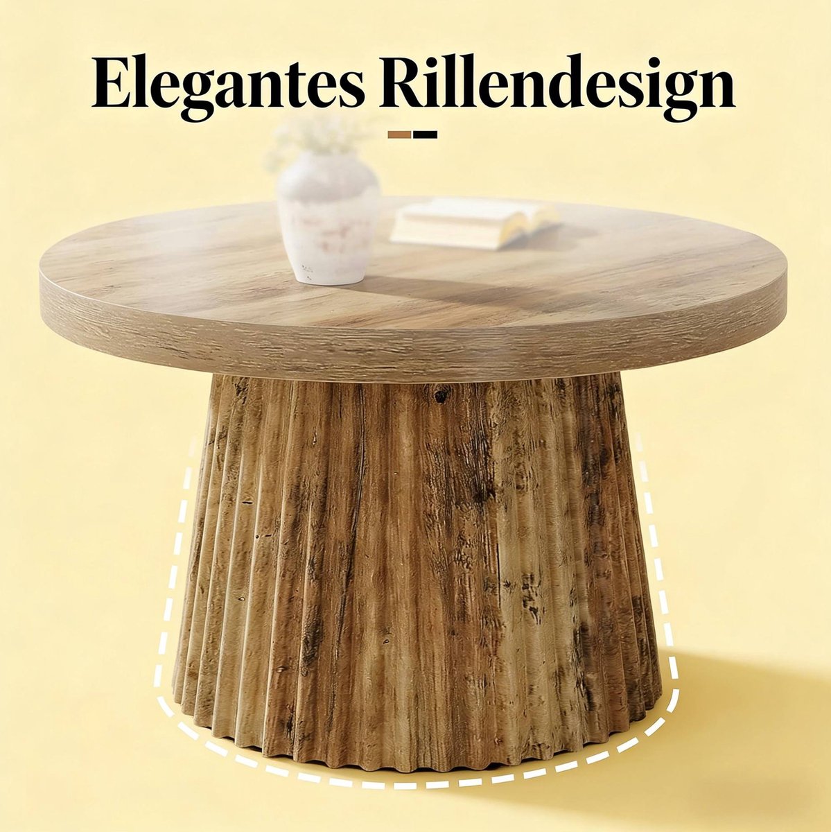 MIVRAY Salontafel - Ronde Couchtafel Met Riffelzuil En Houtlook - Voor Woonkamer En Loft - MDF - Bruin - 80 Cm