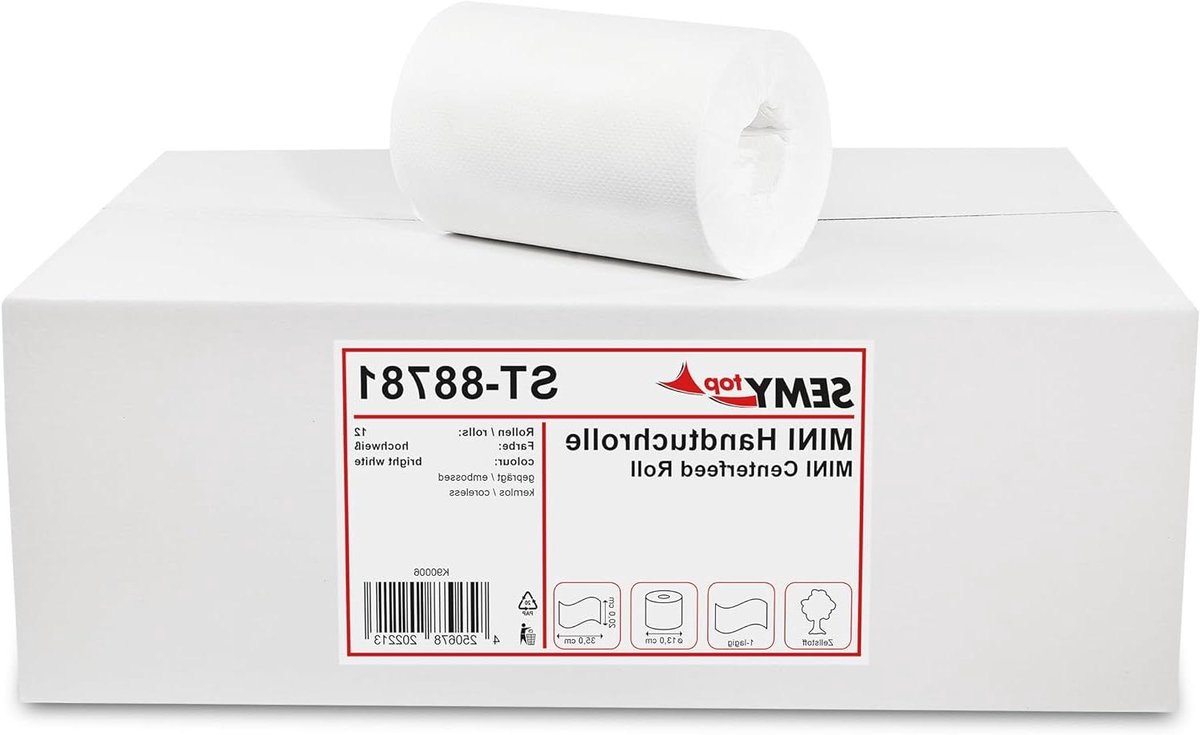Handdoekrollen Mini - Papierrollen Keuken - Hygiënisch Werken - Binnenafwikkeling - 12 Rollen - Wit