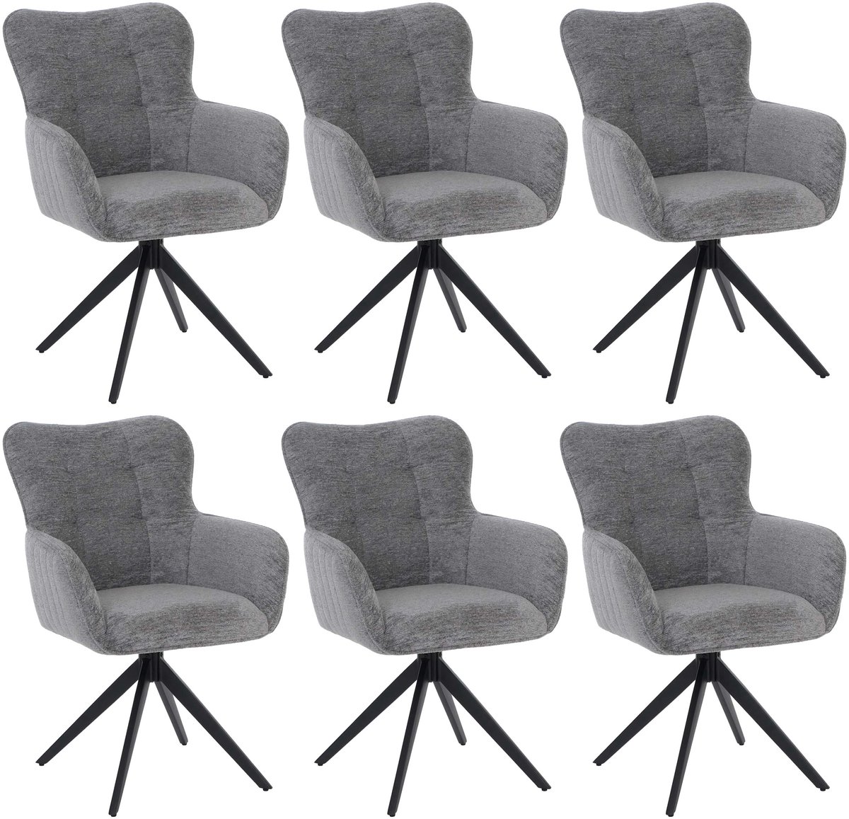Set van 6 eetkamerstoelen MCW-Q35, stoel met draaibare armleuningen en automatische terugkeerfunctie, chenille (680 g/m²) en metaal ~ grijs