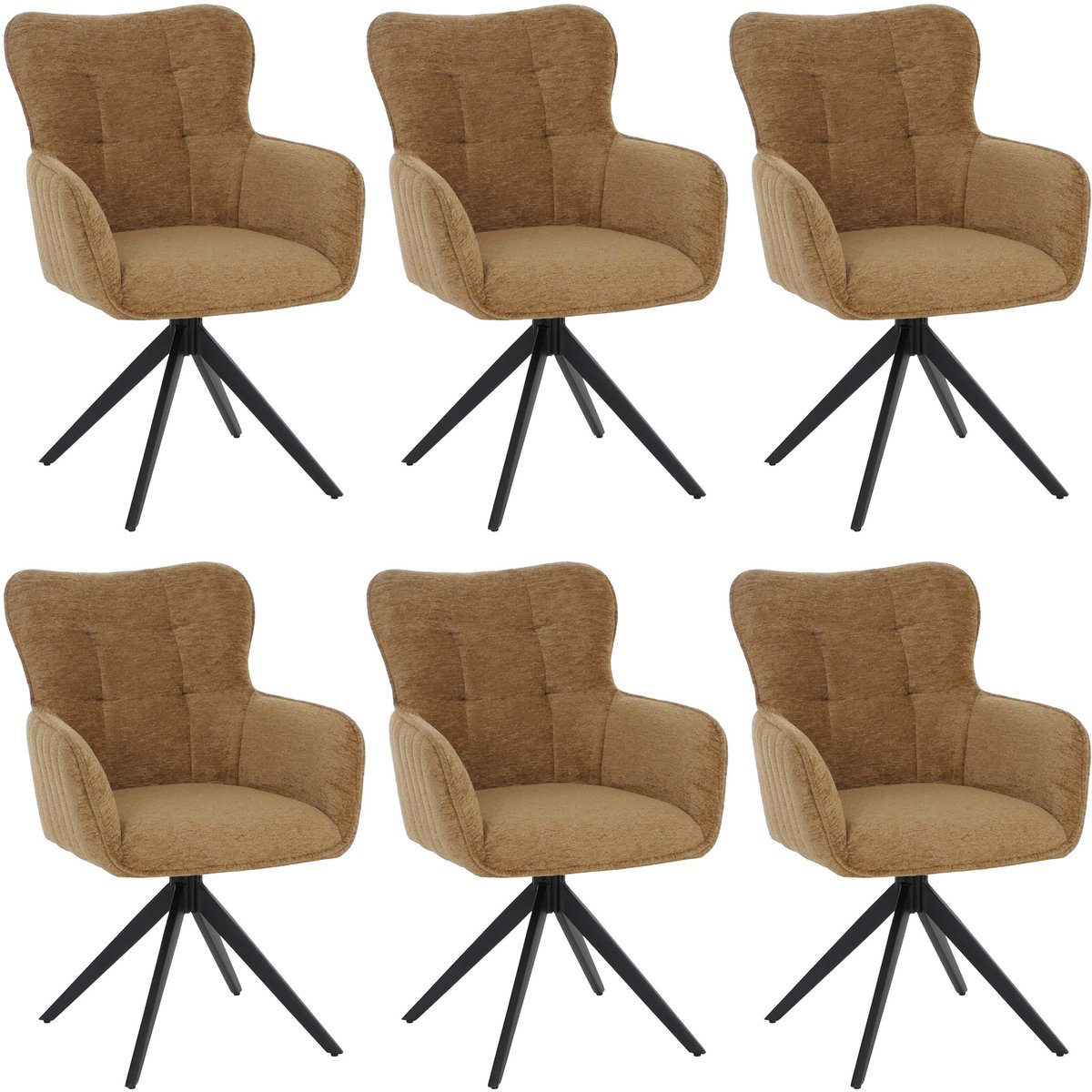 Set van 6 eetkamerstoelen MCW-Q35, stoel met draaibare armleuningen en automatische terugkeerfunctie, chenille (680 g/m²) en metaal ~ mosterdgeel