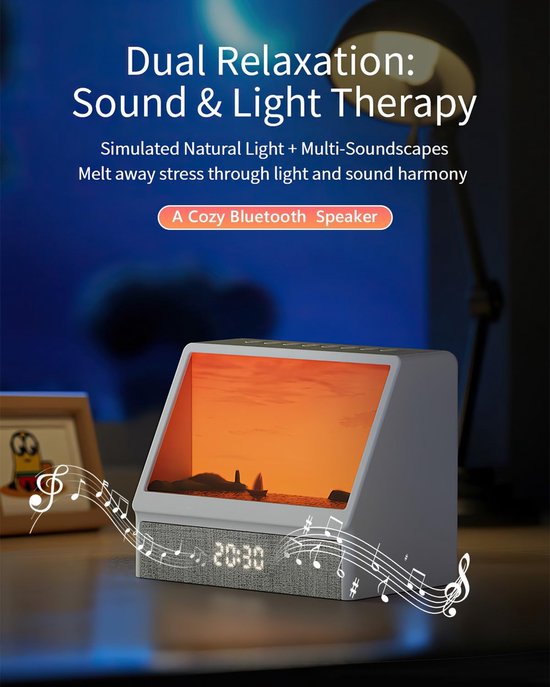 Wekker met Licht - Wake-up Lamp - Rustig Wakker Worden - Simuleert Zonsopgang - Rechthoekig Design - Wit — afbeelding 3