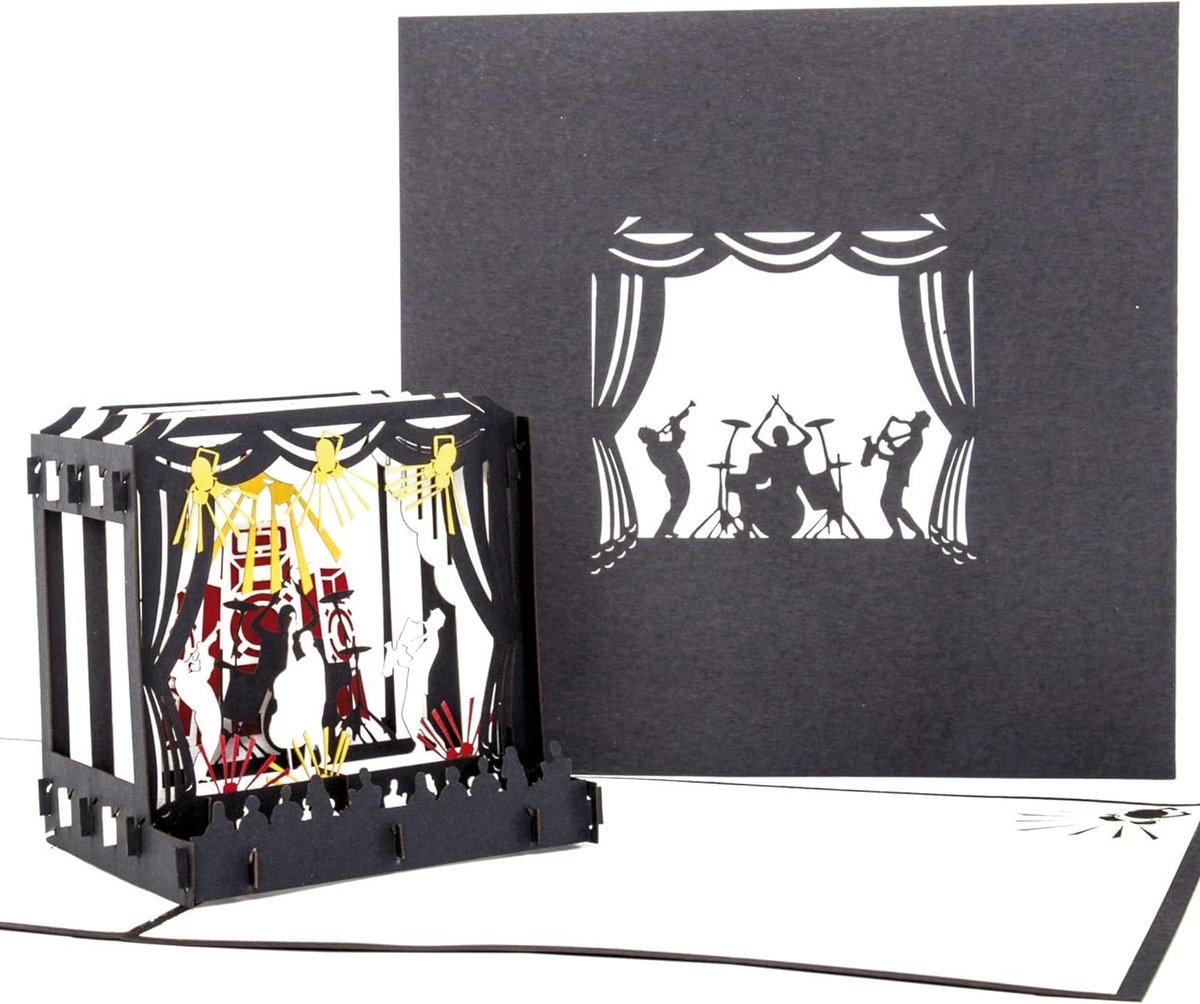 3D Kaart - Pop-up kaart - Feestelijke boodschap - Handgemaakt podium ontwerp - 15 x 15 cm - Zwart