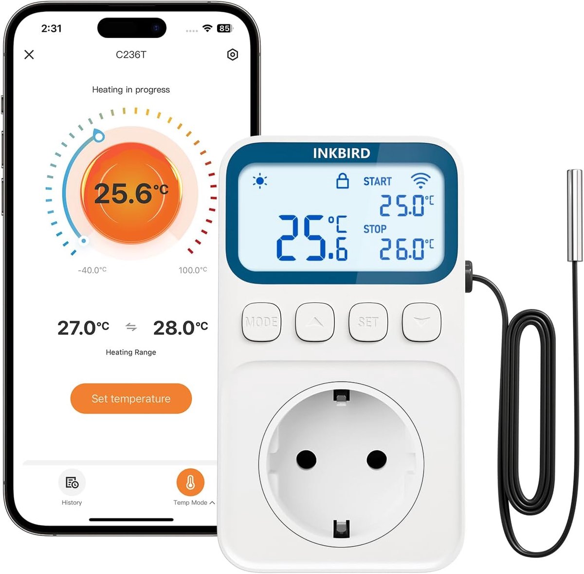 Thijox - Wifi Thermostaat Stopcontact met Verwarming en Koeling | 10-in-1 Programmeerbare Temperatuurregelaar voor Reptielen, Fermentatie, Kweek, Zaai