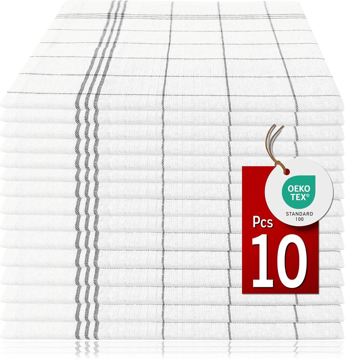 SnelShoppen - Set van 10 Pataya Theedoeken - 100% Katoen - Super Absorberend - Oeko-Tex Gecertificeerd - Keukenhanddoeken - 50x70 cm - Zwart - Wasbaar