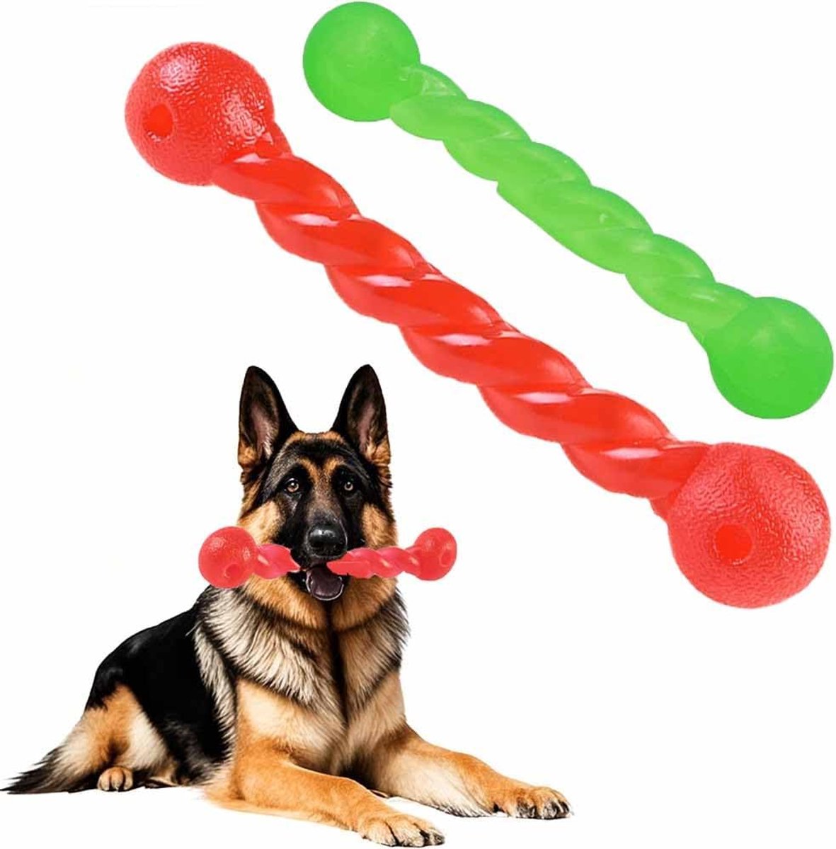 SnelShoppen - Honden Speelgoed voor Tanden Rubber Spiral Kauwbotten Niet-Toxisch 2 Stuks Voor Grote en Kleine Honden Tandreiniging Massa Gums Rood/Gro