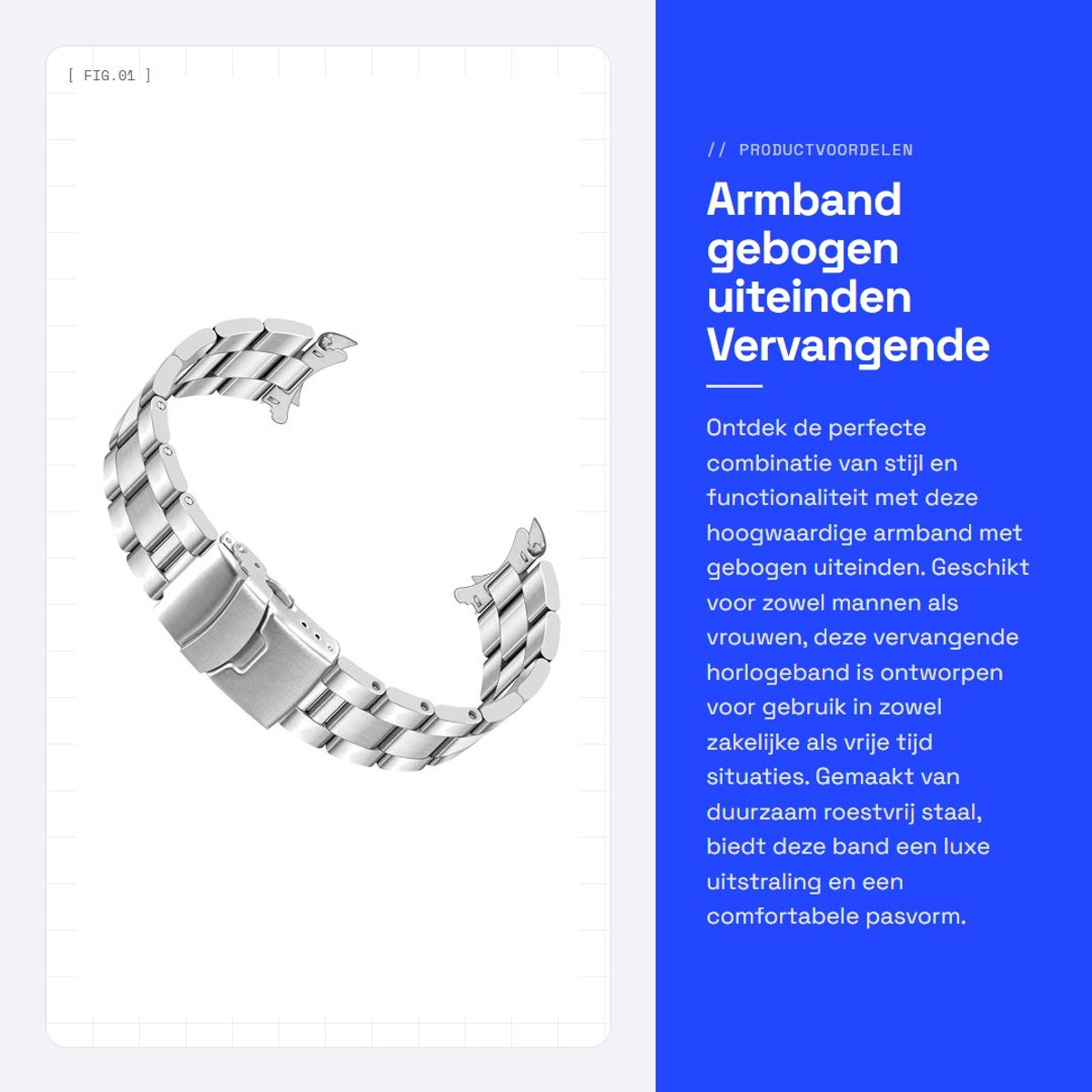 Dailygoods- Horlogeband Roestvrij staal - Vervangende Band 20mm/22mm - Horloge Armband - Gebogen Uiteinden - Schokbestendig - Ergonomisch Ontwerp - Horlogearmband