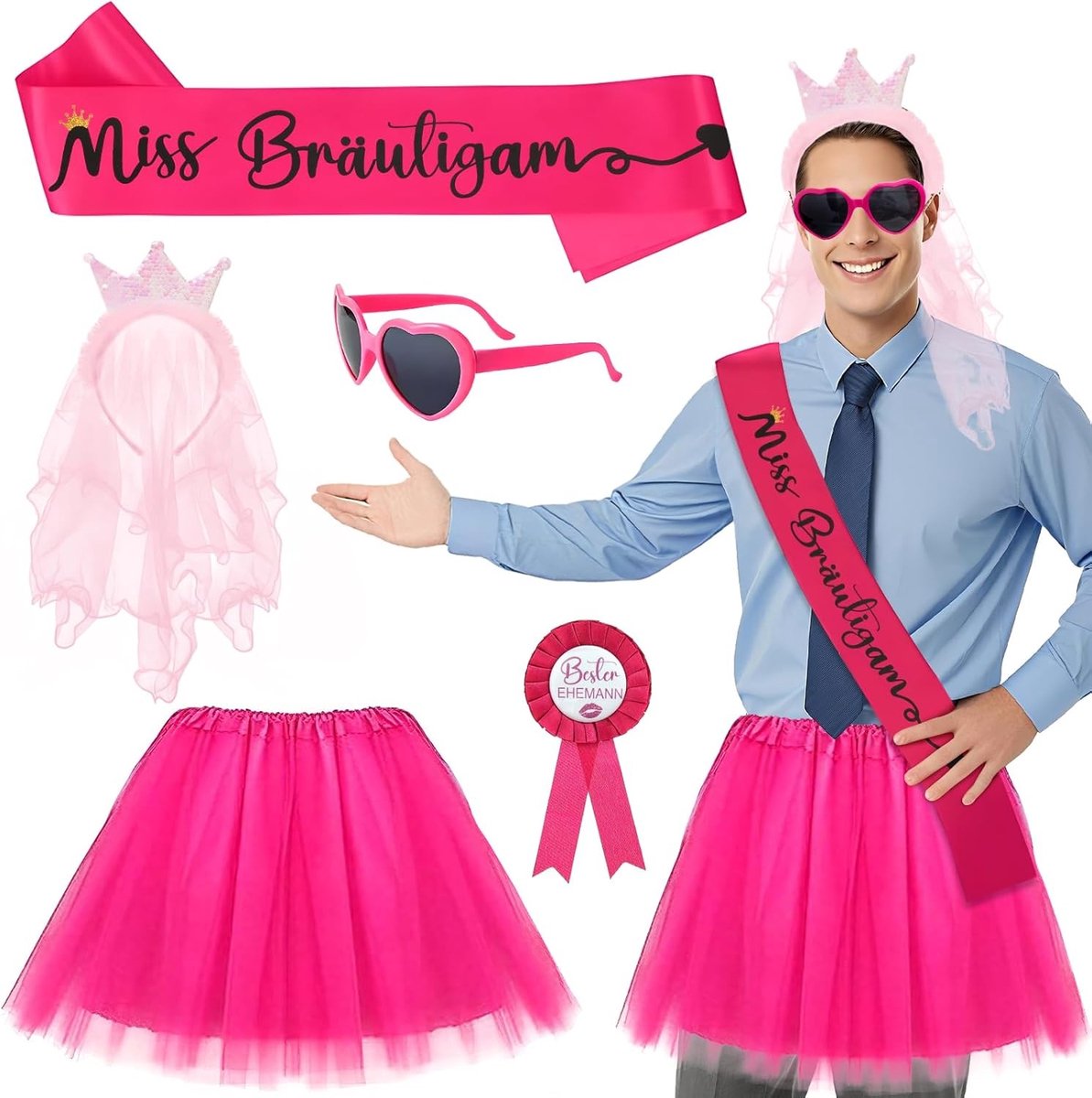 JGA Kostuum voor Mannen met Accessoires voor Vrijgezellenfeest en Bruiloft Decoratie, Perfect voor Feestelijke Gelegenheden