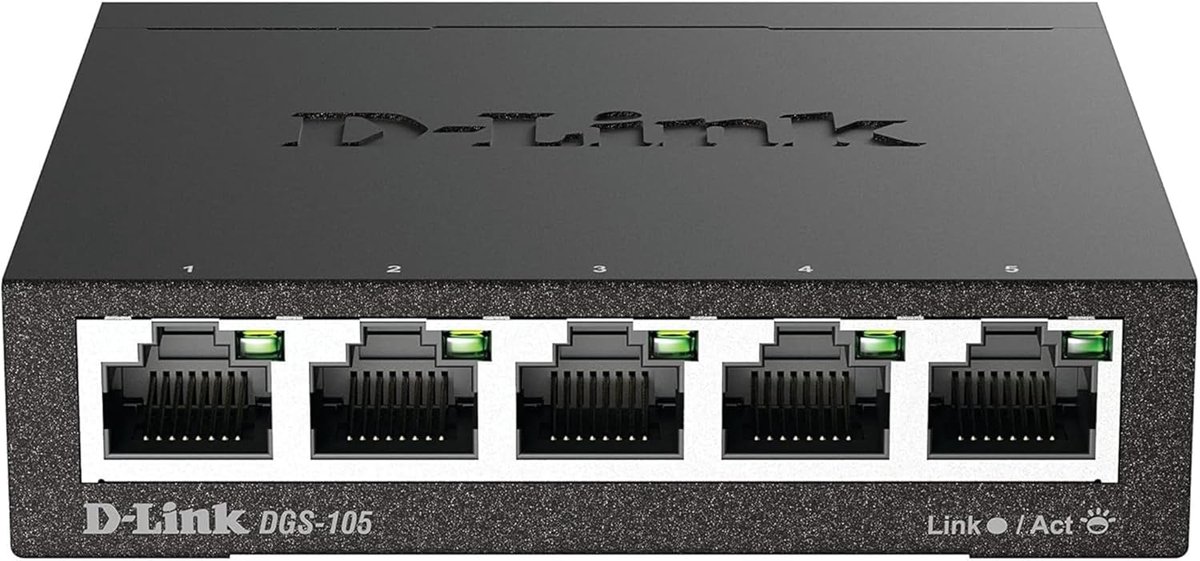 SnelShoppen - 5-Port Gigabit Switch - Plug-and-Play Layer2 Switch - Tot 2000 Mbit/s - Ventilatorloos - Metalen Behuizing - Energiebesparend - Zwart