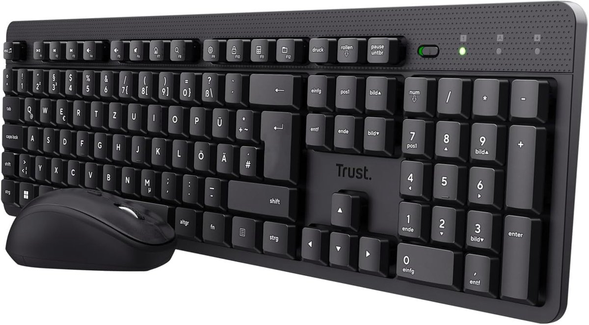 SnelShoppen - Draadloze Stil Toetsenbord Muis Set QWERTZ Duitse Lay-out, Platte Toetsen, Spatwaterdicht, 2-Handige Muis 800-1600 DPI, USB-ontvanger vo