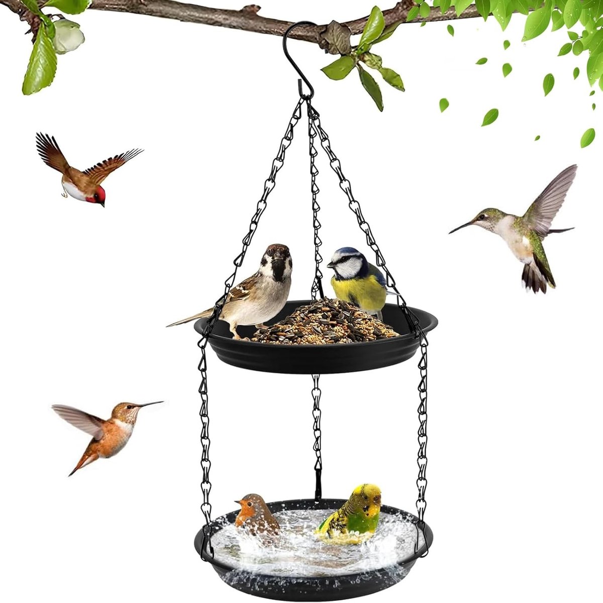 Voederstation en Vogelbad voor Hangend Gebruik, 2-in-1 Ontwerp, Winterbestendige Plastic Waterkom voor Tuin en Balkon, Ideaal voor Vogels het Hele Jaar Door