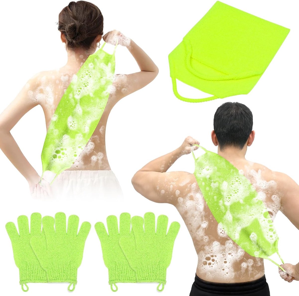 Exfoliërende Douchehandschoenen voor Lichaam, 5 Stuks Peeling Handschoenen voor Dode Huid Verwijdering - Groene Kleur, Ideaal voor een Zachte Huid en Verzorging