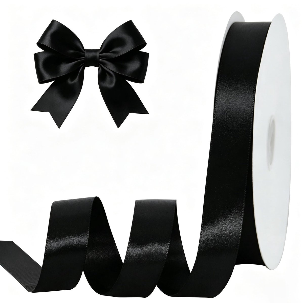 10 mm x 91 m zwart satijnen lint breed effen stoffen linten rol voor Valentijnsdag cadeauverpakking uitnodigingskaarten bloemen boeketten haar ambachten bruiloft decoratie (1 inch x 100 yds, z