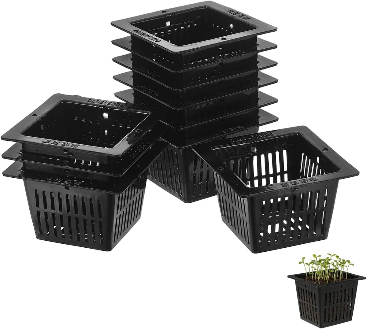 Vierkante Plantenmand voor Vijverplanten - Zwart Soilless Cultuur Net Mand voor Aquaponics en Hydrocultuur - Set van 10 Stuks