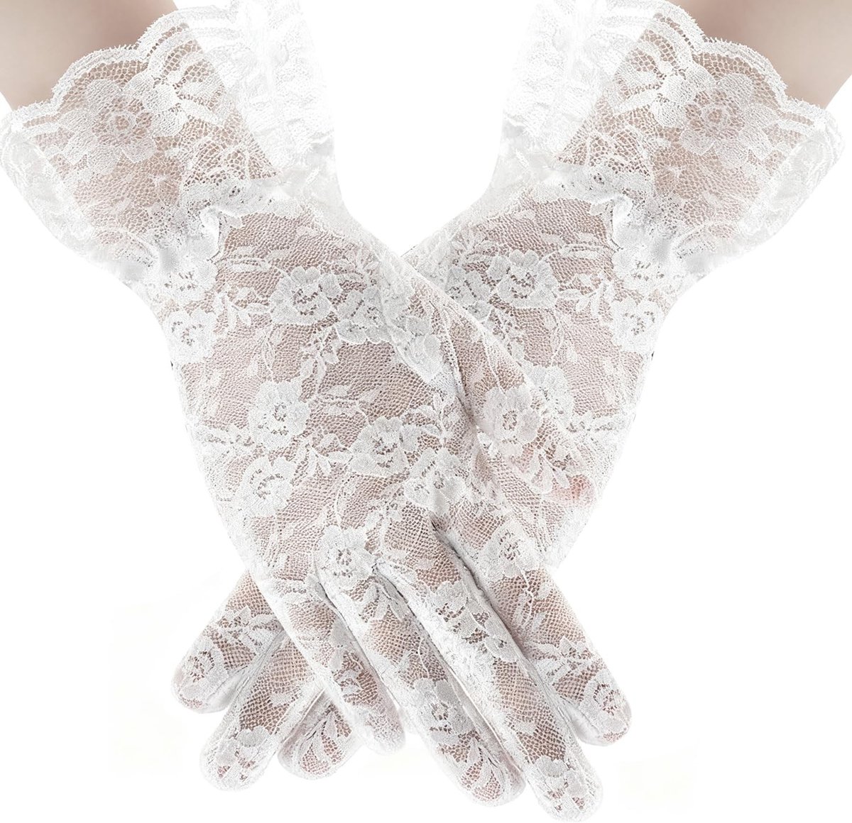 Korte Kanten Handschoenen voor Dames, Ellebooglange Opera Handschoenen met Bloemenpatroon, Perfect voor Bruiloften, Vintage Feesten en Danskostuums