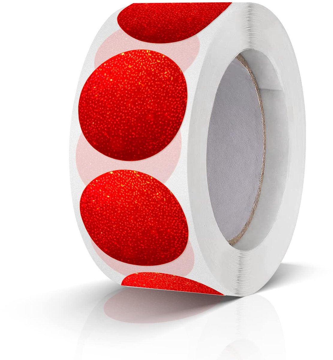 SnelShoppen - 500 Stuks Ronde Stickers 25mm Kleurcode Labels Rol Zelfklevende Glitters Dots Rood voor Documenten, Folders, Dozen, Decoratie