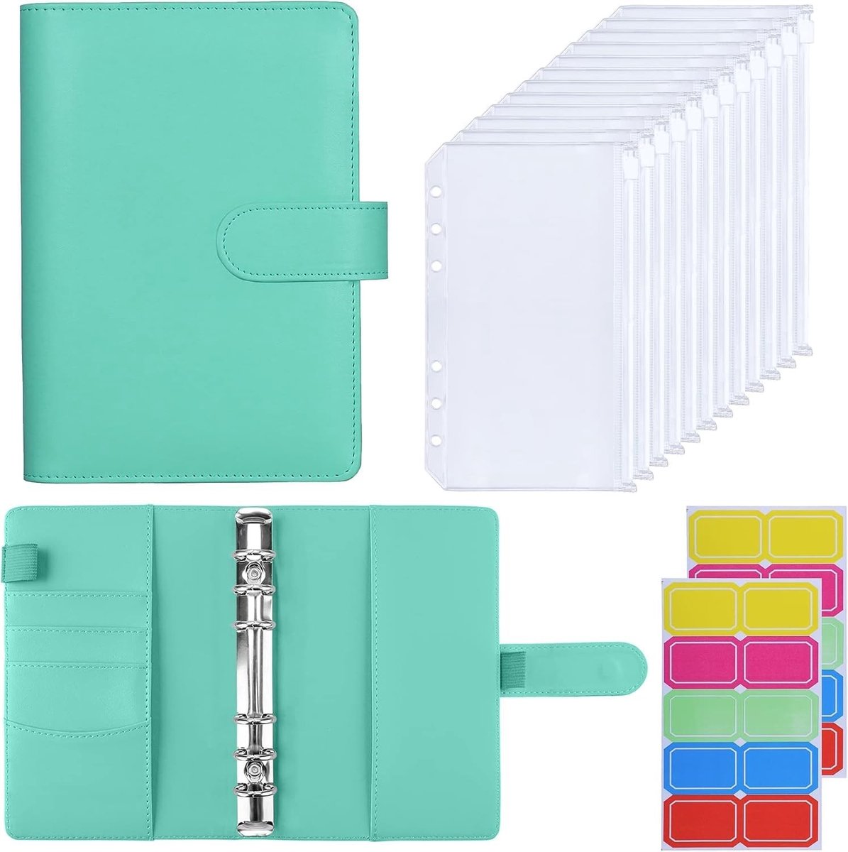 Zipper Budget Binder Envelopes - Geld Organizer en Bespaarportemonnee met Pockets in Mint Groen voor Slimme Budgettering en Financieel Beheer