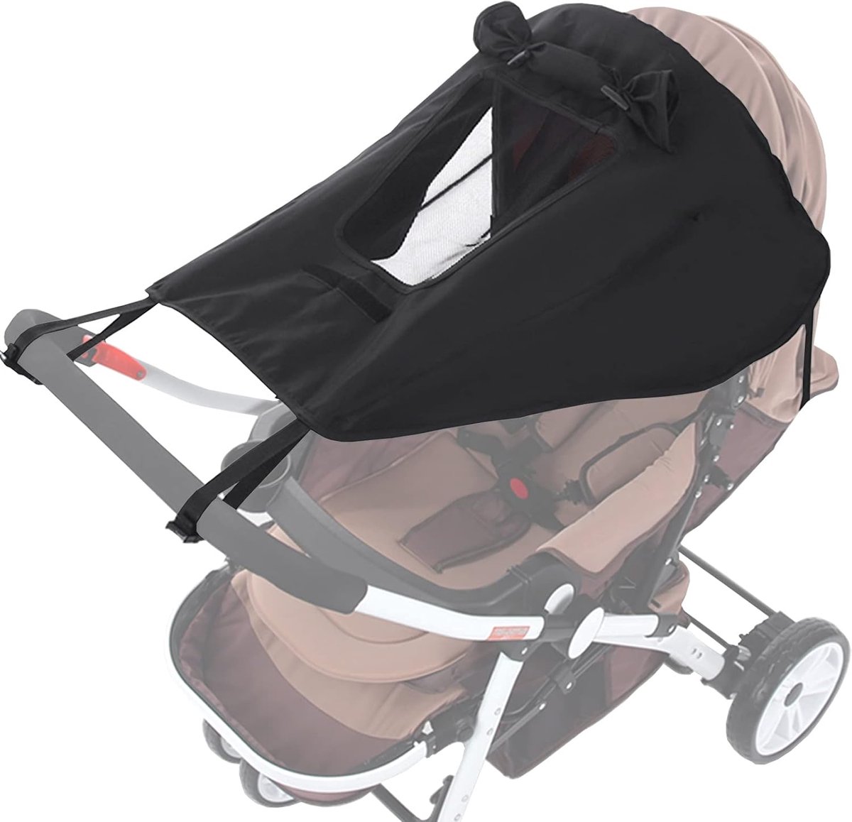Thijox - Kinderwagen Zonnescherm met Kijkvenster, UV-Bescherming, Waterbestendig, Universeel Zwart - Perfect voor Buiten Wandelen, Kamperen en Reizen