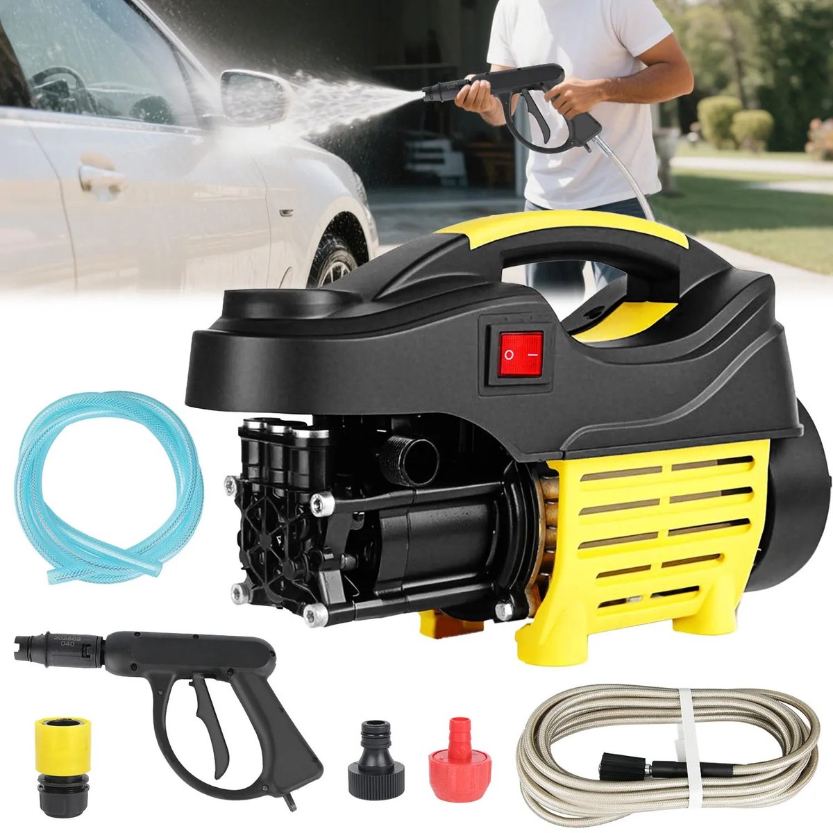 Dailygoods Hogedrukreiniger, krachtige waspistool voor auto's met antislip handvat, reinigingsmachine voor tuin, vloeren